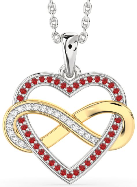 Diamond & Ruby Gold Silver Heart Infinity Necklace