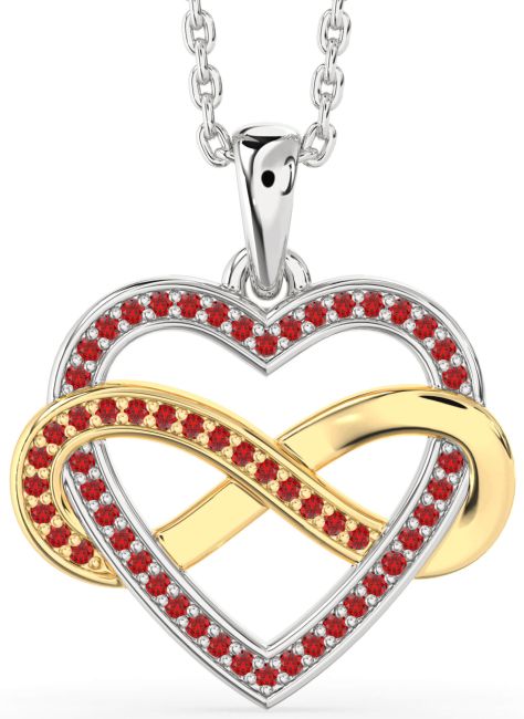 Ruby Gold Silver Heart Infinity Necklace