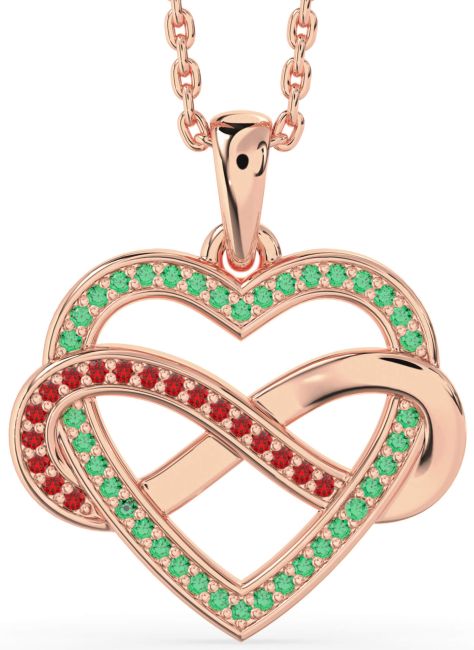 Emerald & Ruby Rose Gold Heart Infinity Necklace