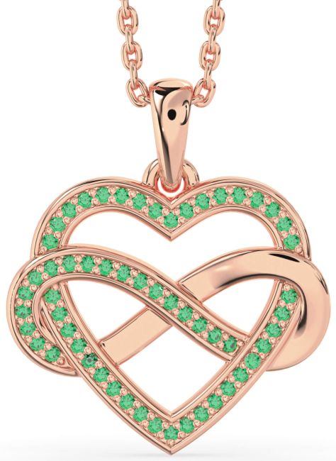 Emerald Rose Gold Heart Infinity Necklace