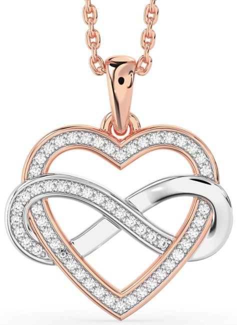 Diamond Rose Gold Silver Heart Infinity Necklace
