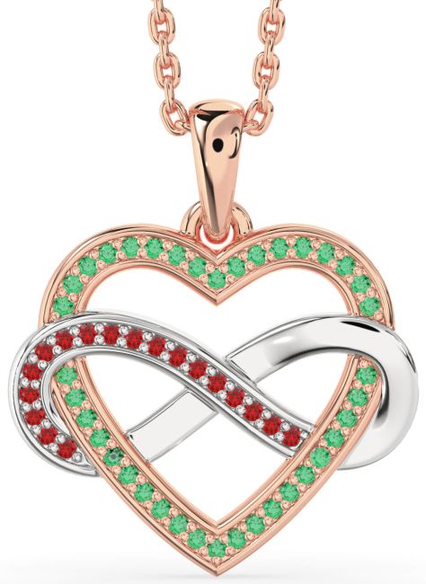 Emerald & Ruby Rose Gold Silver Heart Infinity Necklace