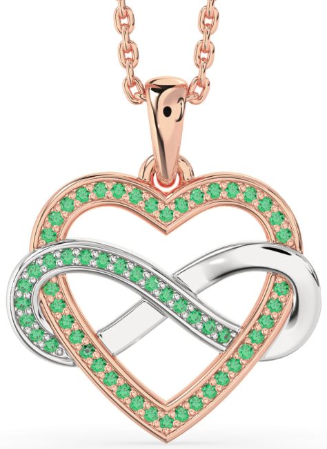 Emerald Rose Gold Silver Heart Infinity Necklace