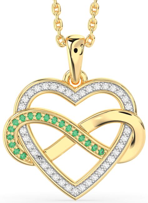 Emerald & Diamond Gold Silver Heart Infinity Necklace