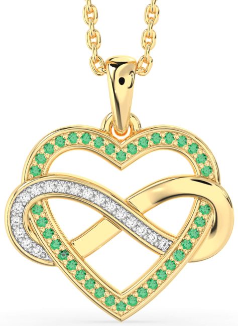 Diamond & Emerald Gold Heart Infinity Necklace