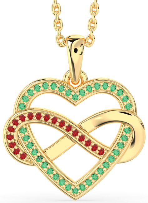 Emerald & Ruby Gold Heart Infinity Necklace