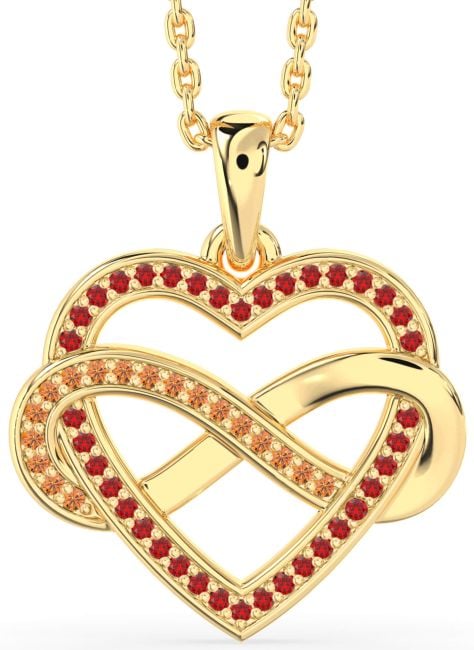 Ruby & Citrine Gold Heart Infinity Necklace