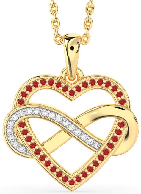 Diamond & Ruby Gold Heart Infinity Necklace