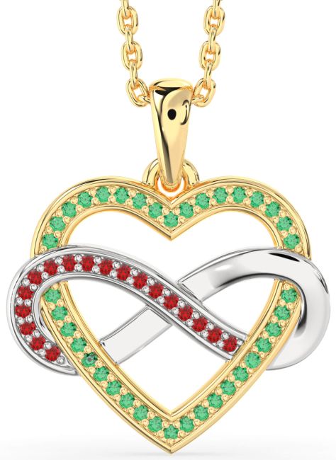Emerald & Ruby Gold Silver Heart Infinity Necklace