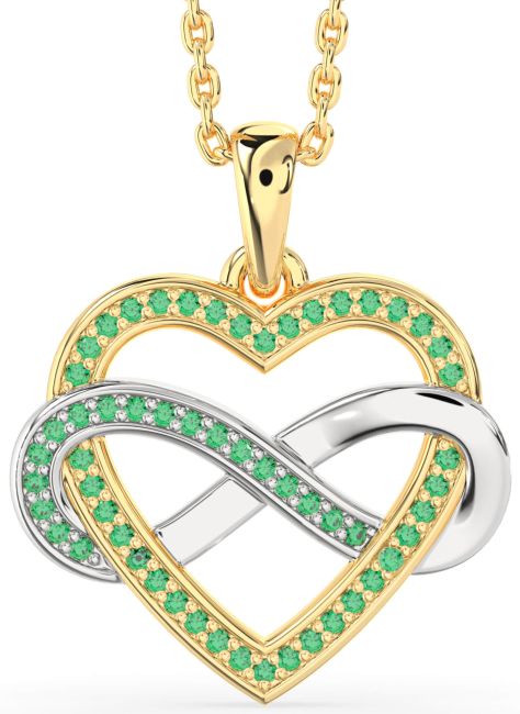 Emerald Gold Silver Heart Infinity Necklace