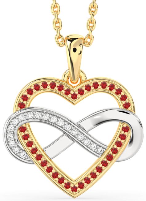 Diamond & Ruby Gold Silver Heart Infinity Necklace