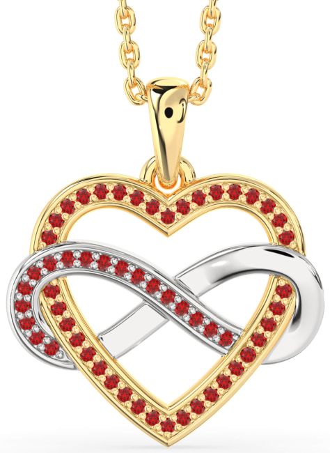 Ruby Gold Silver Heart Infinity Necklace