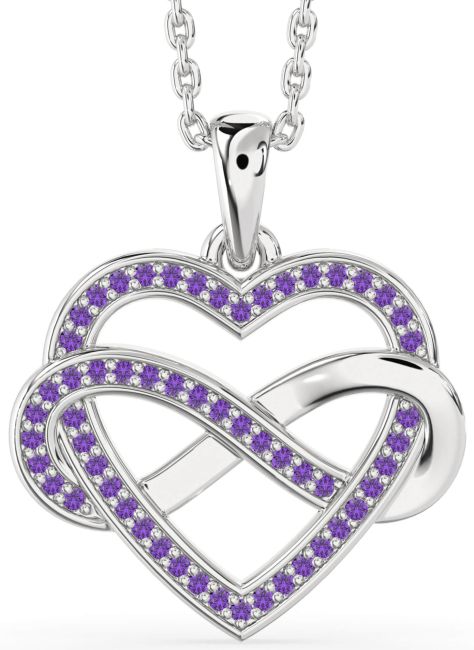 Amethyst Silver Heart Infinity Necklace