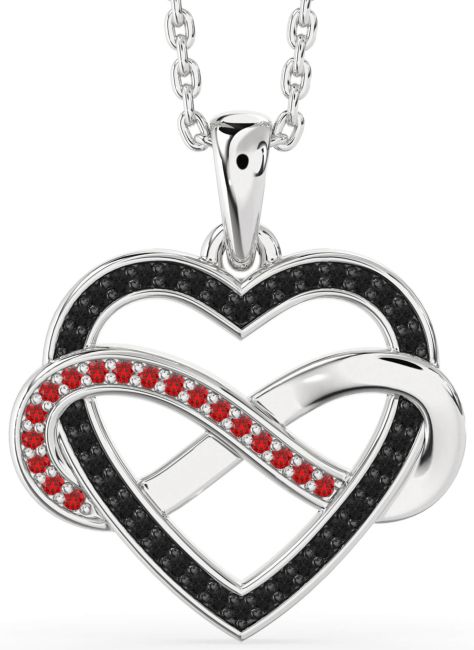Black Diamond & Ruby Silver Heart Infinity Necklace
