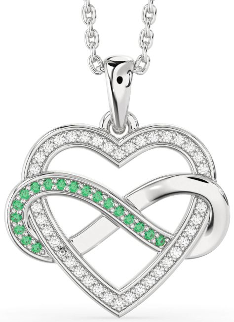 Emerald & Diamond Silver Heart Infinity Necklace