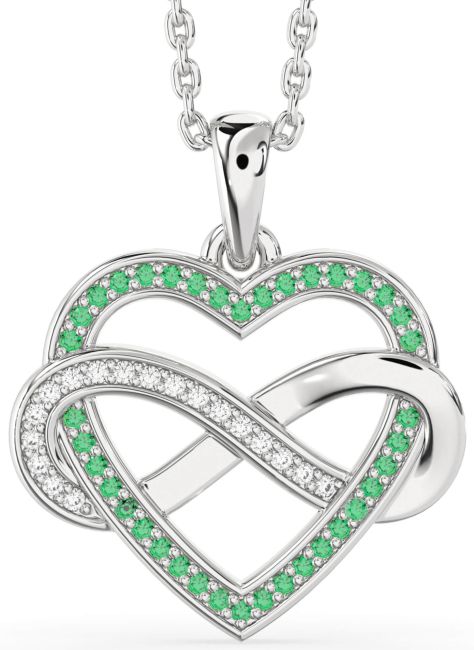 Diamond & Emerald Platinum Heart Infinity Necklace
