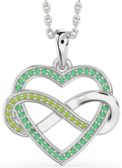 Emerald & Peridot Silver Heart Infinity Necklace