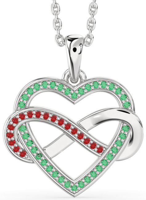 Emerald & Ruby Silver Heart Infinity Necklace