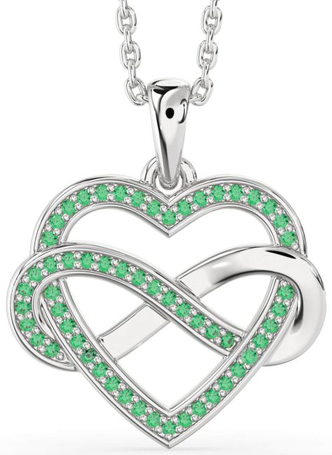 Emerald Silver Heart Infinity Necklace