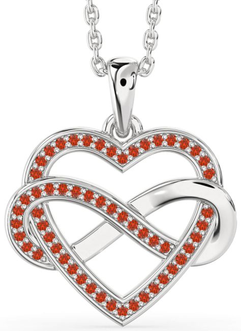 Fire Opal Silver Heart Infinity Necklace