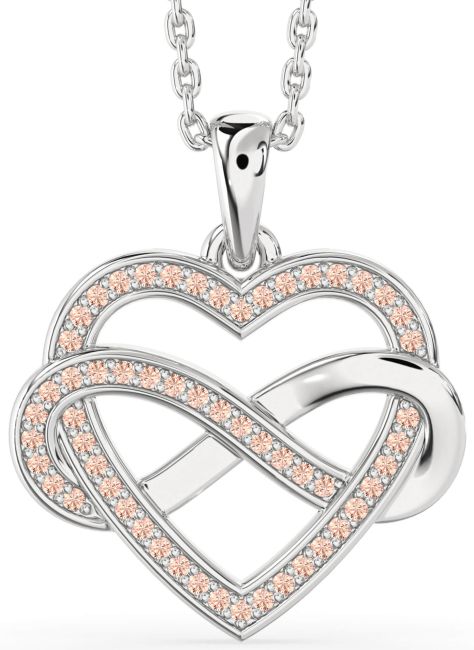 Morganite Silver Heart Infinity Necklace