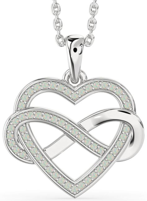 Opal Silver Heart Infinity Necklace