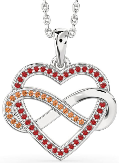 Ruby & Citrine Silver Heart Infinity Necklace