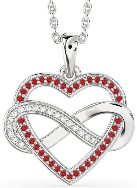 Diamond & Ruby Silver Heart Infinity Necklace
