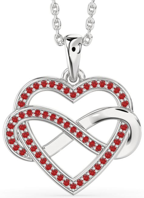 Ruby Silver Heart Infinity Necklace