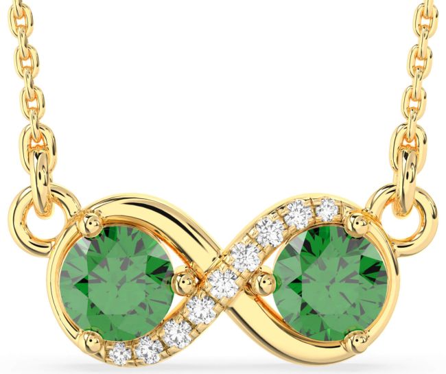 Diamond Emerald Gold Infinity Birthstone Necklace