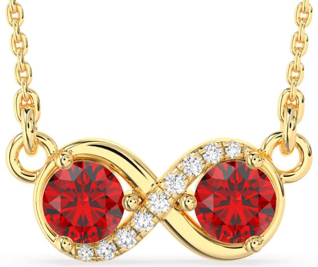 Diamond Ruby Gold Infinity Birthstone Necklace
