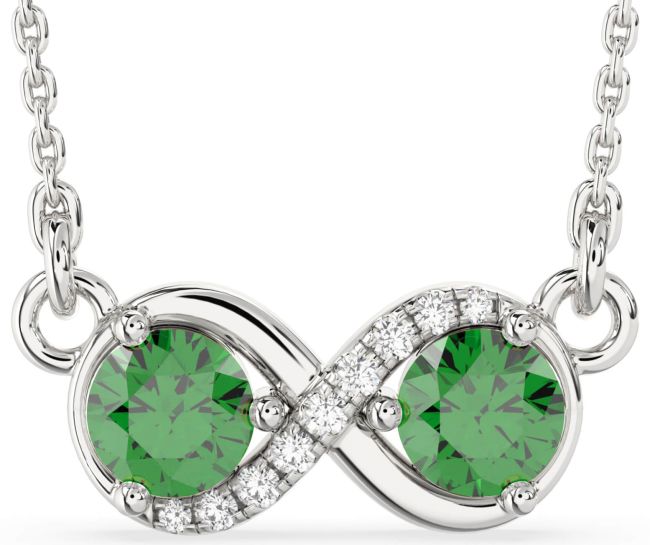 Diamond Emerald Silver Infinity Birthstone Necklace