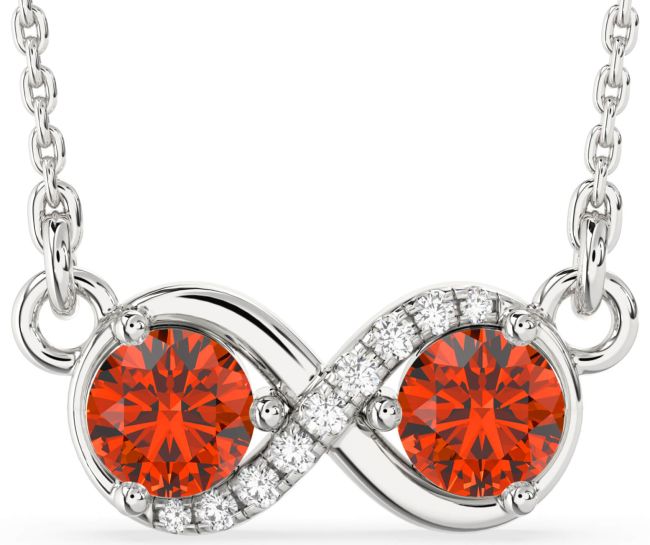 Diamond Fire Opal Silver Infinity Necklace