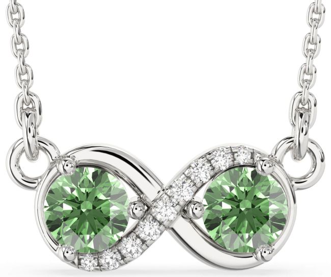 Green Diamond Silver Infinity Necklace