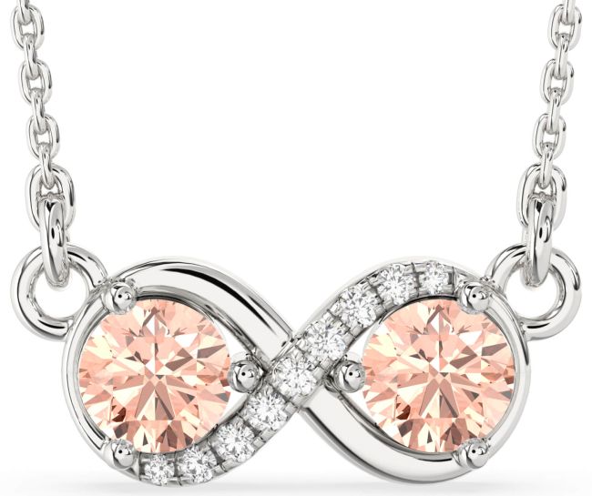 Diamond Morganite Silver Infinity Necklace