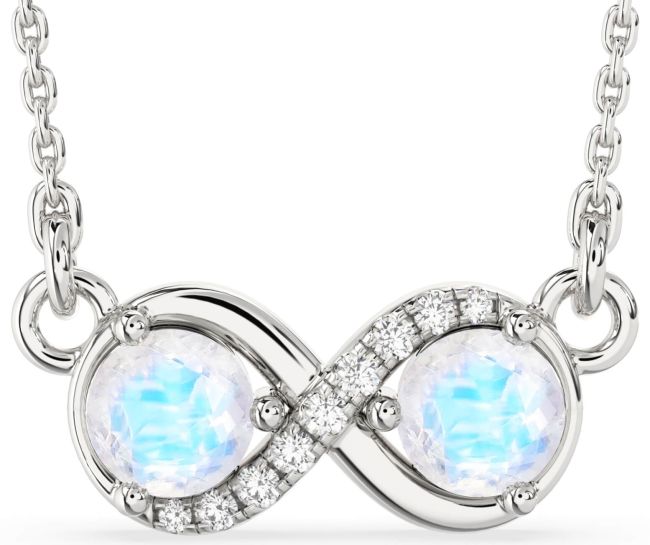 Diamond Moonstone Silver Infinity Necklace
