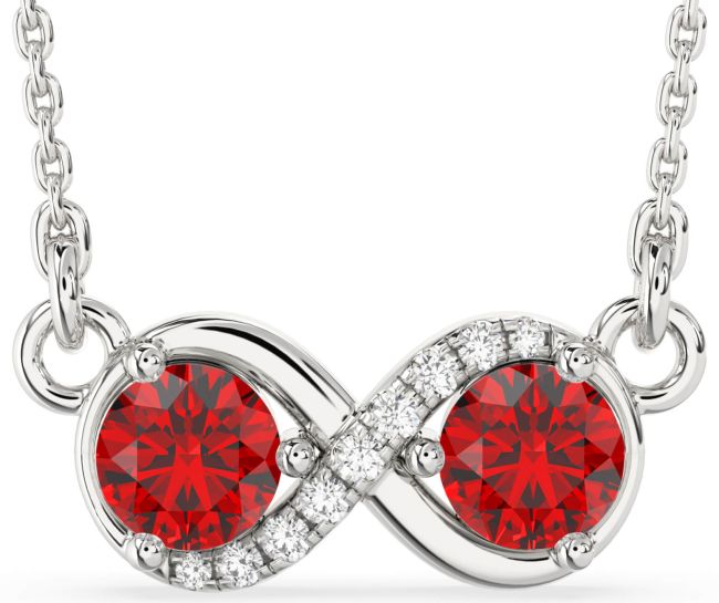 Diamond Ruby Silver Infinity Birthstone Necklace