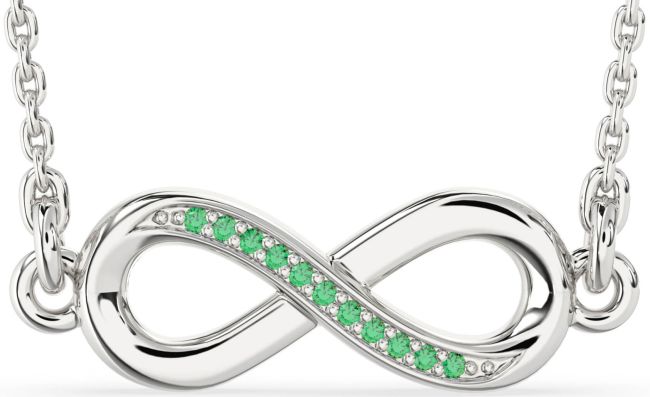 Emerald Silver Infinity Necklace