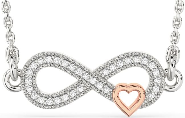 Diamond White Rose Gold Infinity Heart Necklace