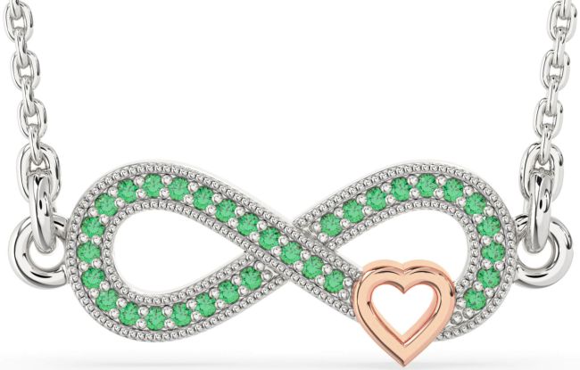 Emerald Rose Gold Silver Infinity Heart Necklace