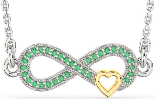 Emerald Gold Silver Infinity Heart Necklace