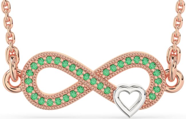 Emerald Rose Gold Silver Infinity Heart Necklace