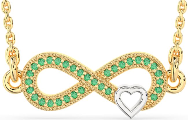 Emerald Gold Silver Infinity Heart Necklace