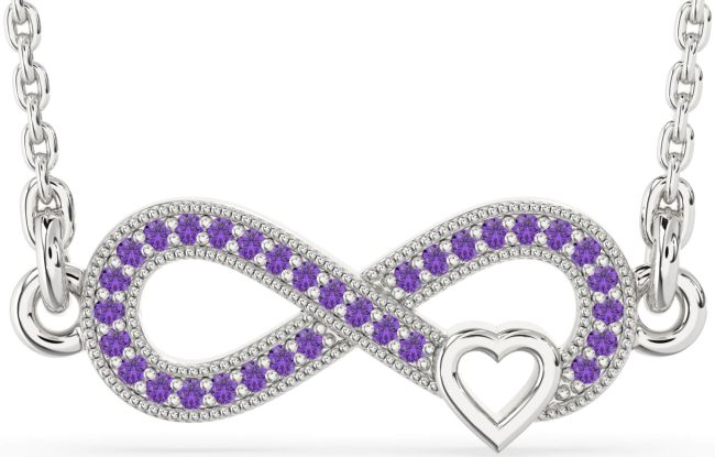 Amethyst Silver Infinity Heart Necklace