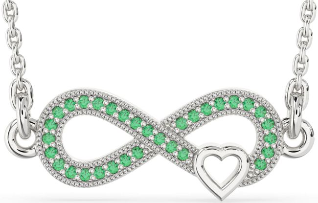 Emerald Silver Infinity Heart Necklace