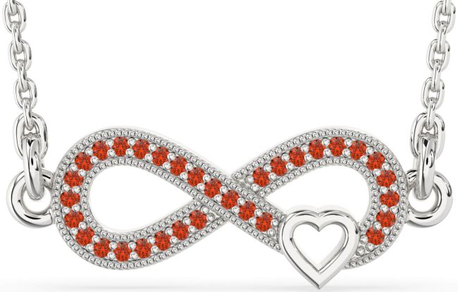 Fire Opal Silver Infinity Heart Necklace