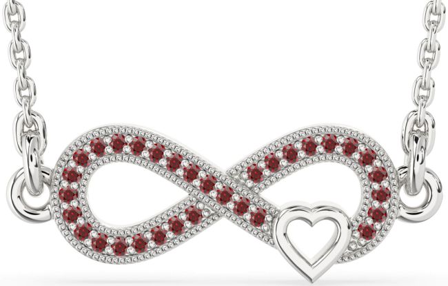 Garnet Silver Infinity Heart Necklace