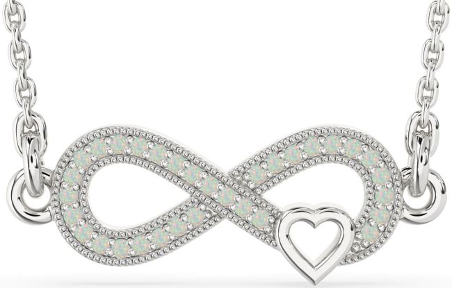 Opal Silver Infinity Heart Necklace