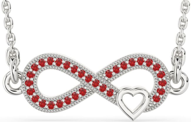 Ruby Silver Infinity Heart Necklace