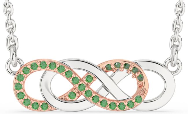 Emerald Rose Gold Silver Infinity Necklace